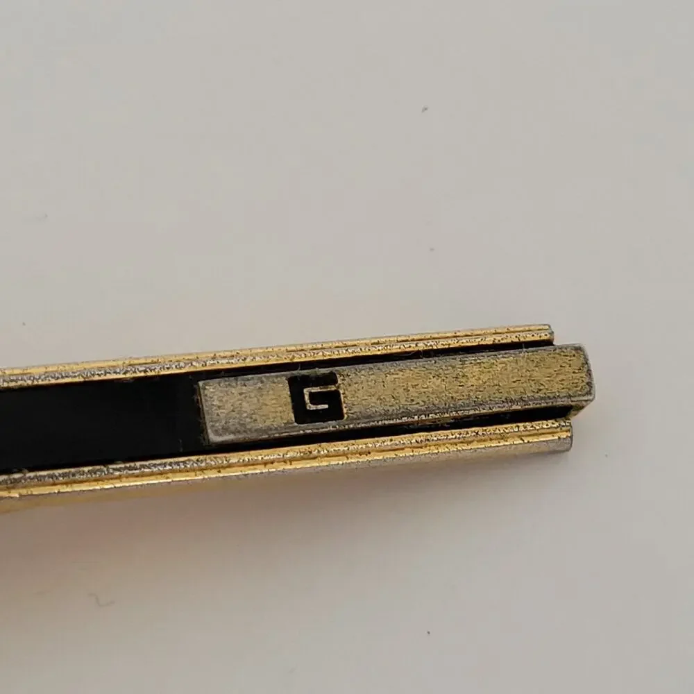Givenchy Gold Tone Black Onyx Tie Bar Clip‎ 2 Inch G Logo Vintage